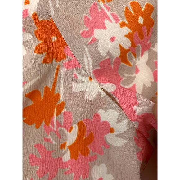 Vintage 70s Handmade Jumpsuit XSP Floral Print Straight Leg Gray Pink High Neck - Picture 3 of 5